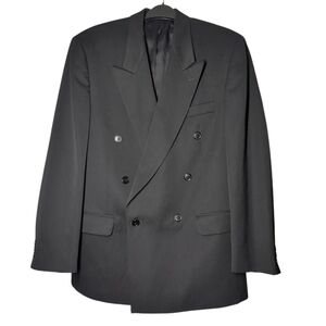Men's Double Breasted  Blazer Suit Jacket Solid Black  Size 40 Pure Virgin Wool